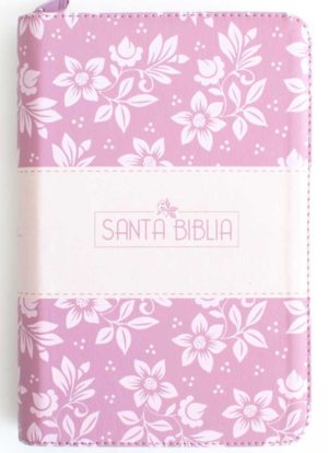 Biblia Canto Rosado con flores con Cierre