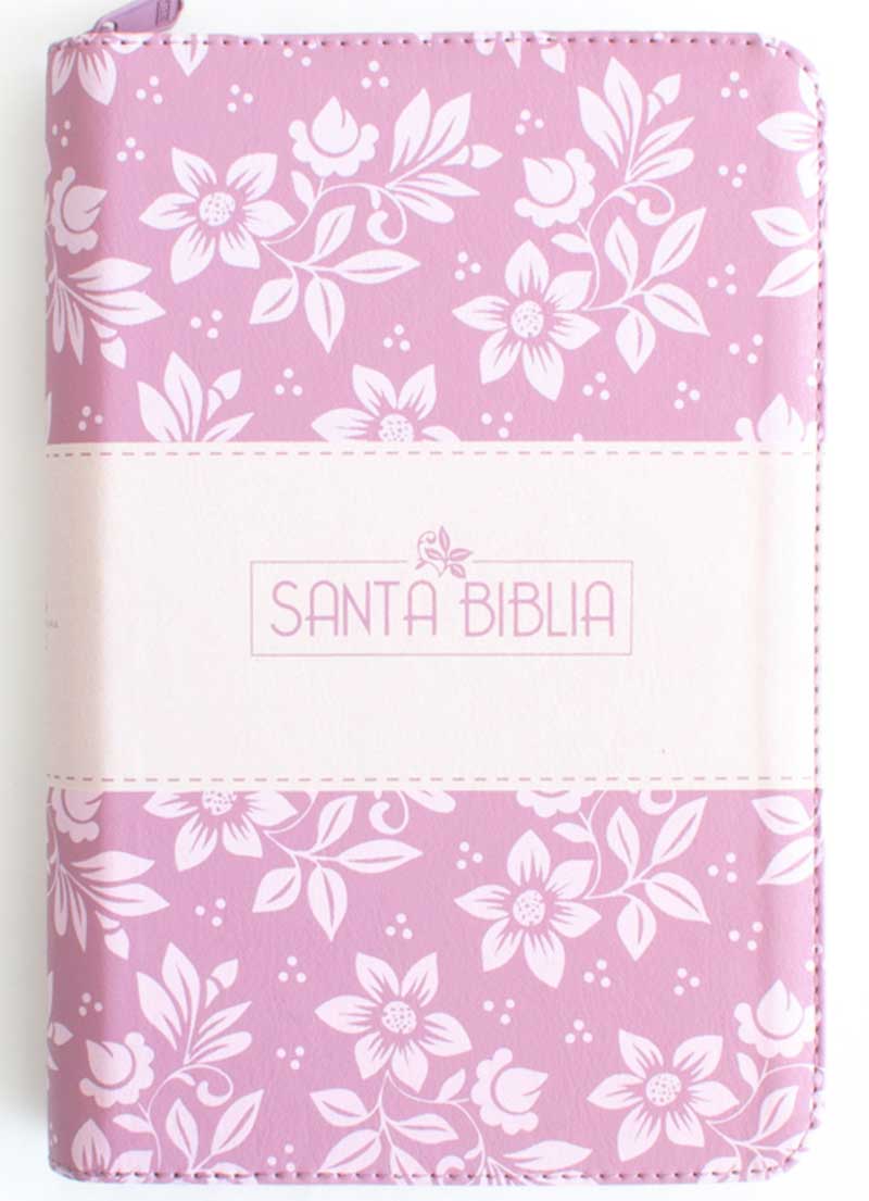 Biblia Canto Rosado con flores con Cierre