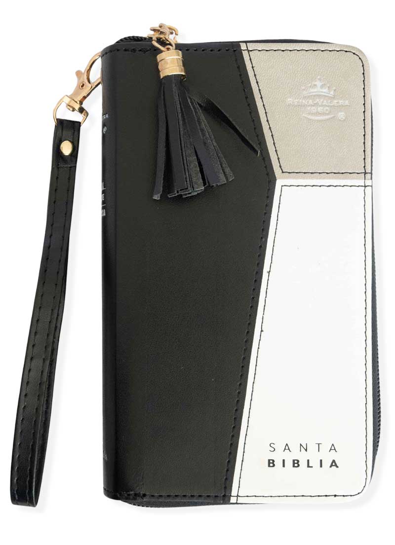 Biblia Chequera Negro Beige Blanco con Índice