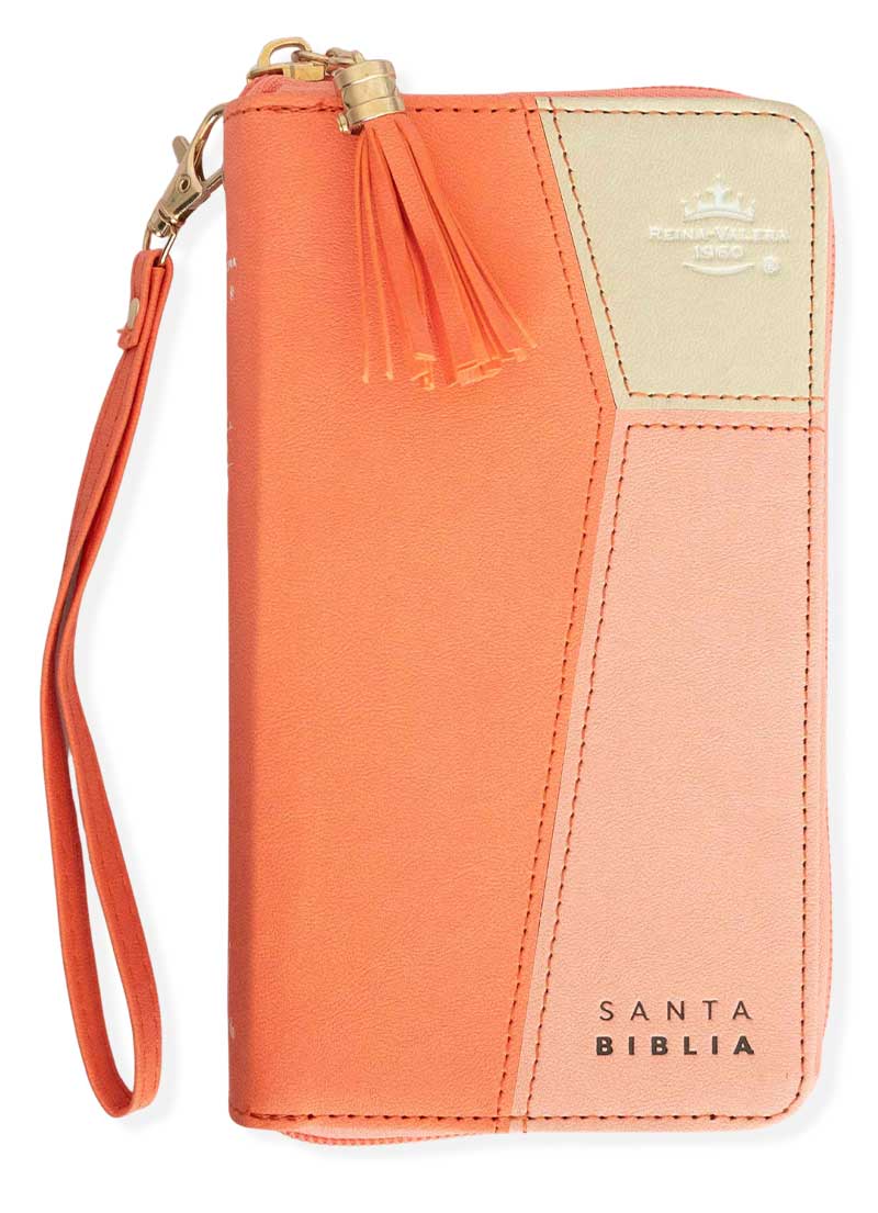 Biblia Chequera Beige Coral con Indice