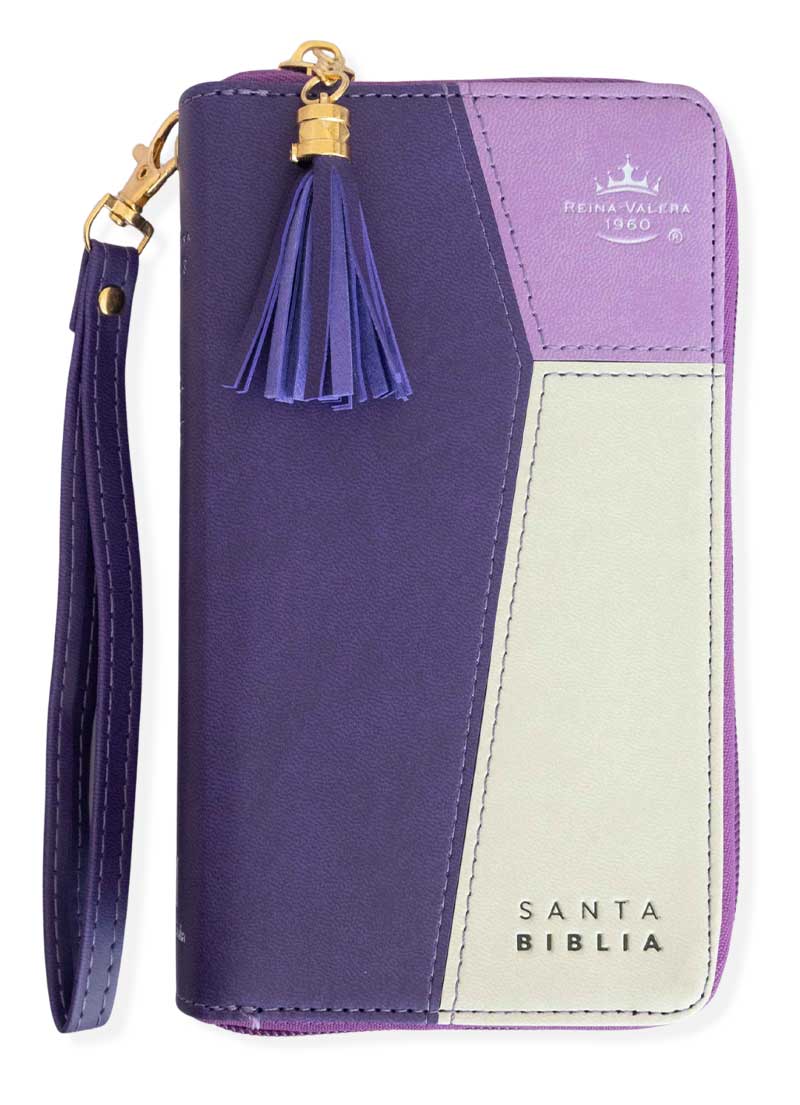 Biblia Chequera Lila Gris Claro con Índice
