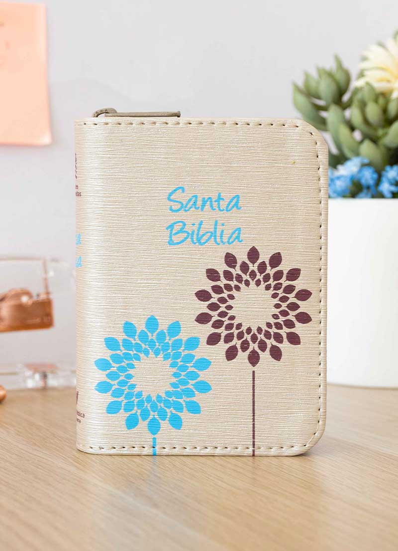Biblia Mini de Bolsillo Beige con cierre